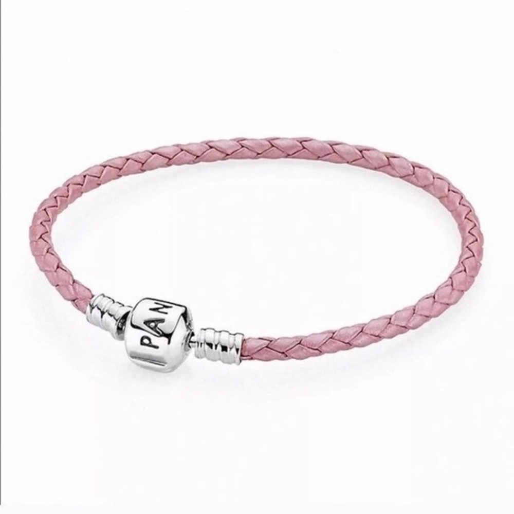 Pink Pandora Braided Single Leather Bracelet